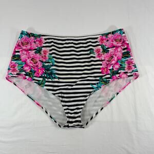 Torrid Floral Striped High Waist Bikini Swim Bottoms Pink Black Plus Size 4 4X